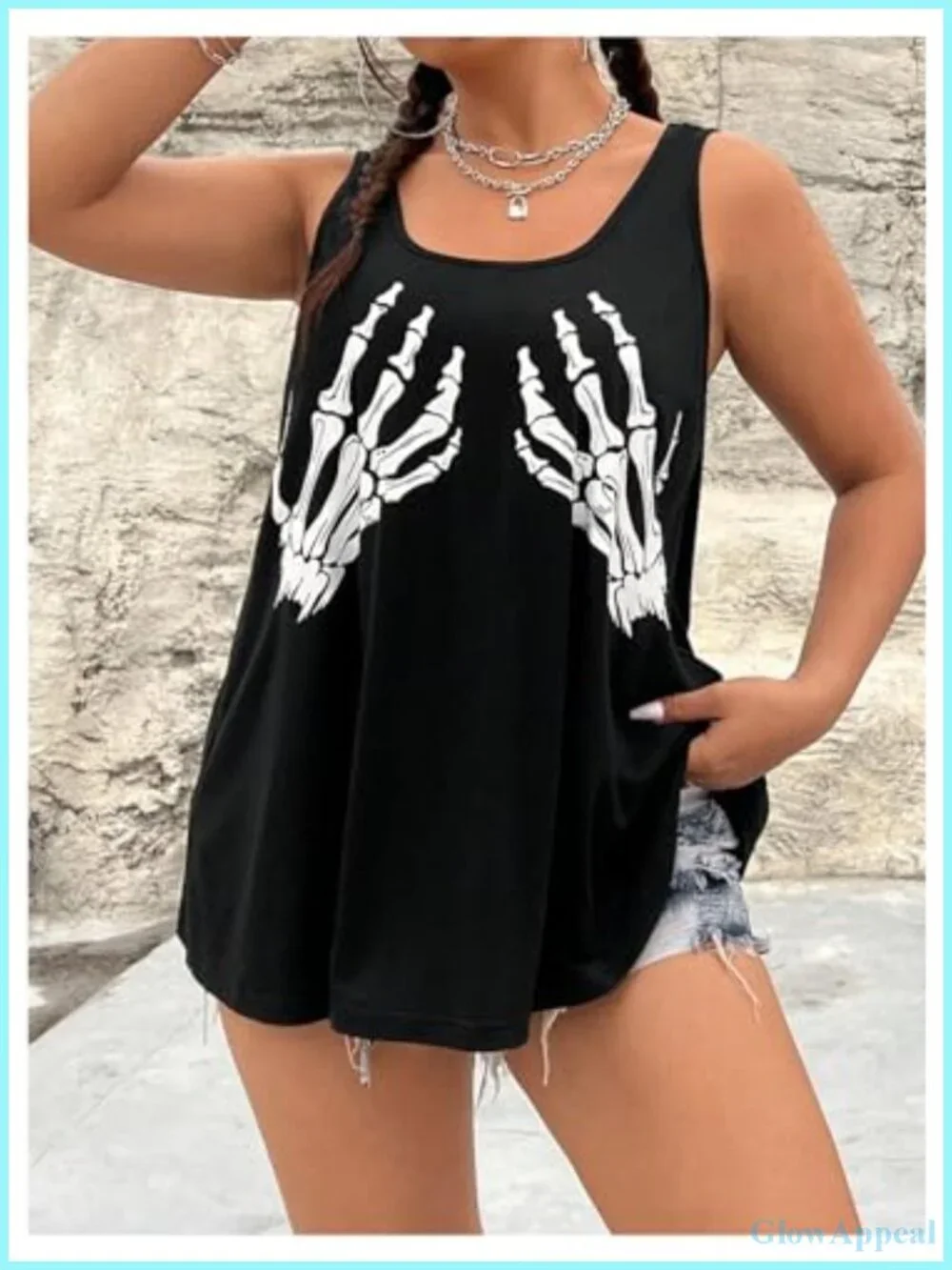 Plus Size Skeleton Skull Print Sleeveless Tank Top Oversized Casual